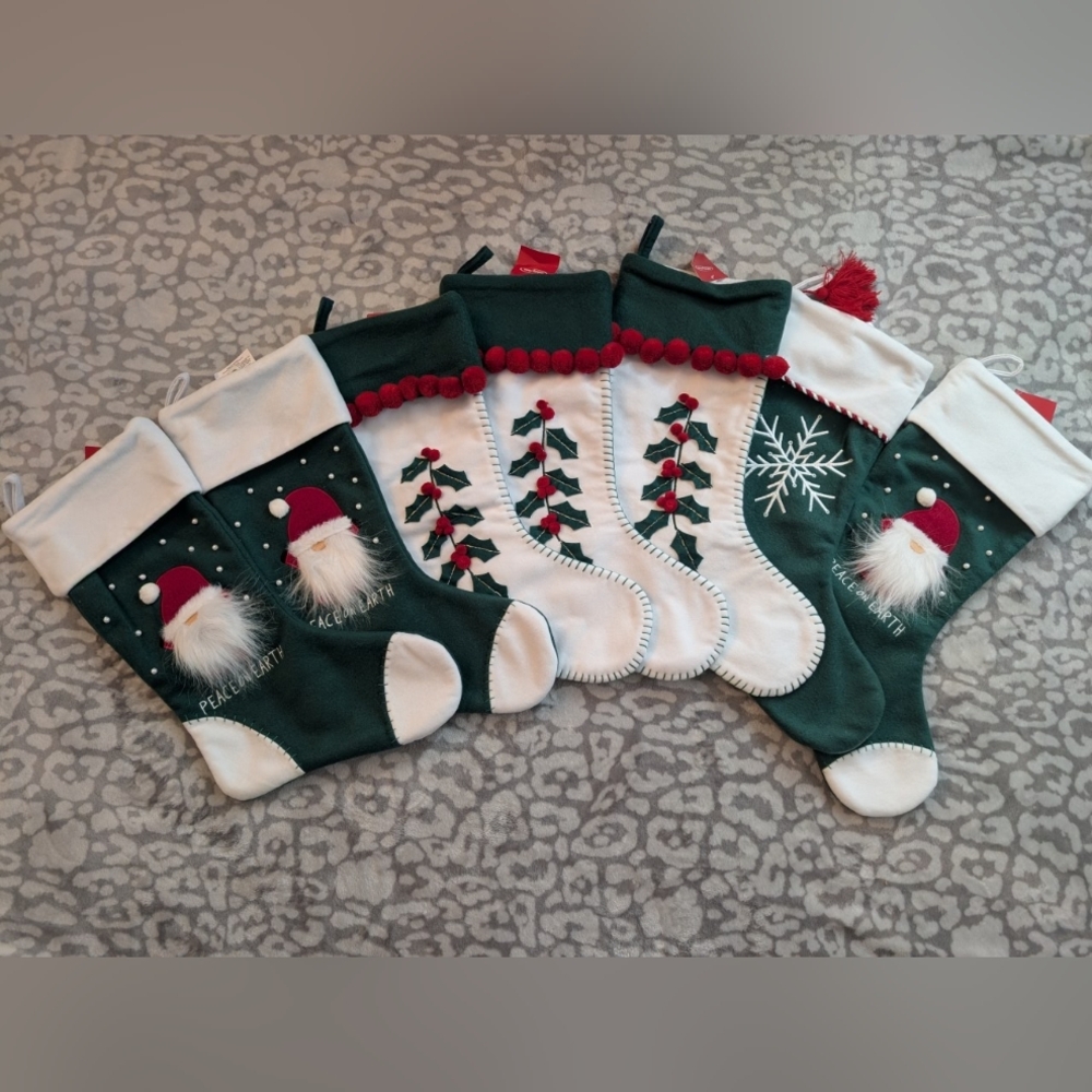 Festive Christmas Stockings Set - Green and White